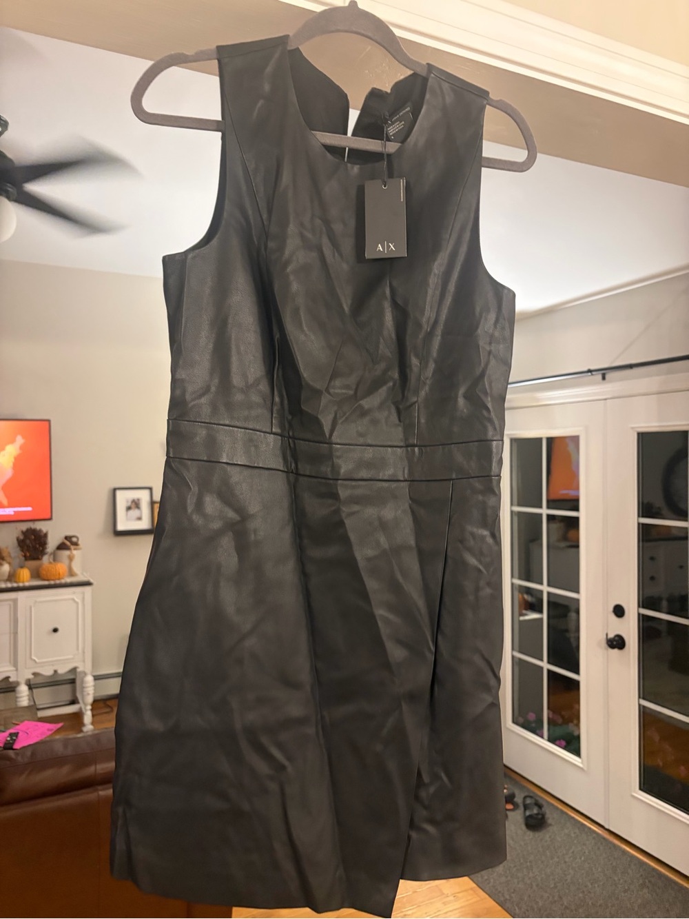 A/X Armani Exchange Black Faux Leather Sleeveless Sheath Dress NWT